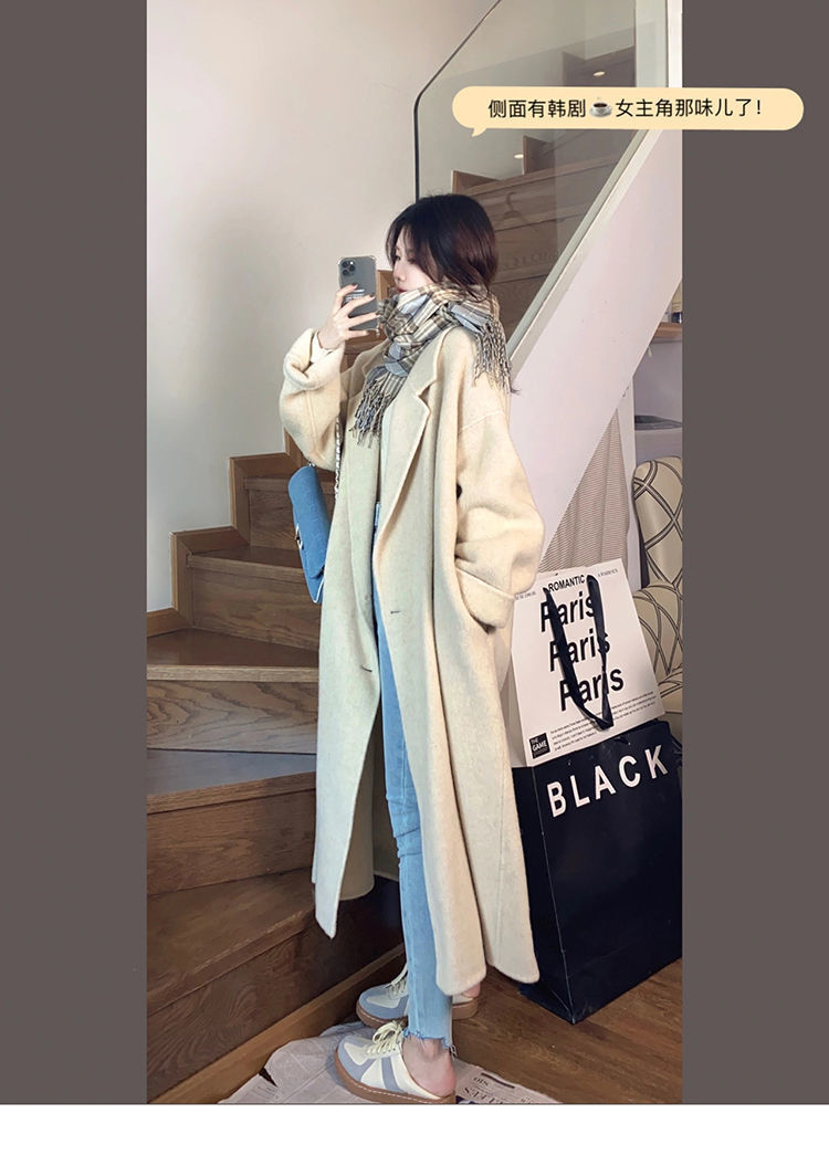 米白色双面羊绒呢子大衣女中长款2022年新款秋冬双排扣毛呢外套潮详情34