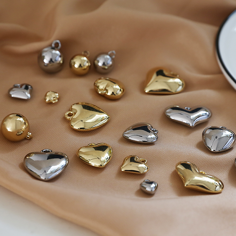 Simple style multi-specification three-dimensional smooth surface heart heart round ball pendant jewelry necklace earrings diy accessory materials pic 16