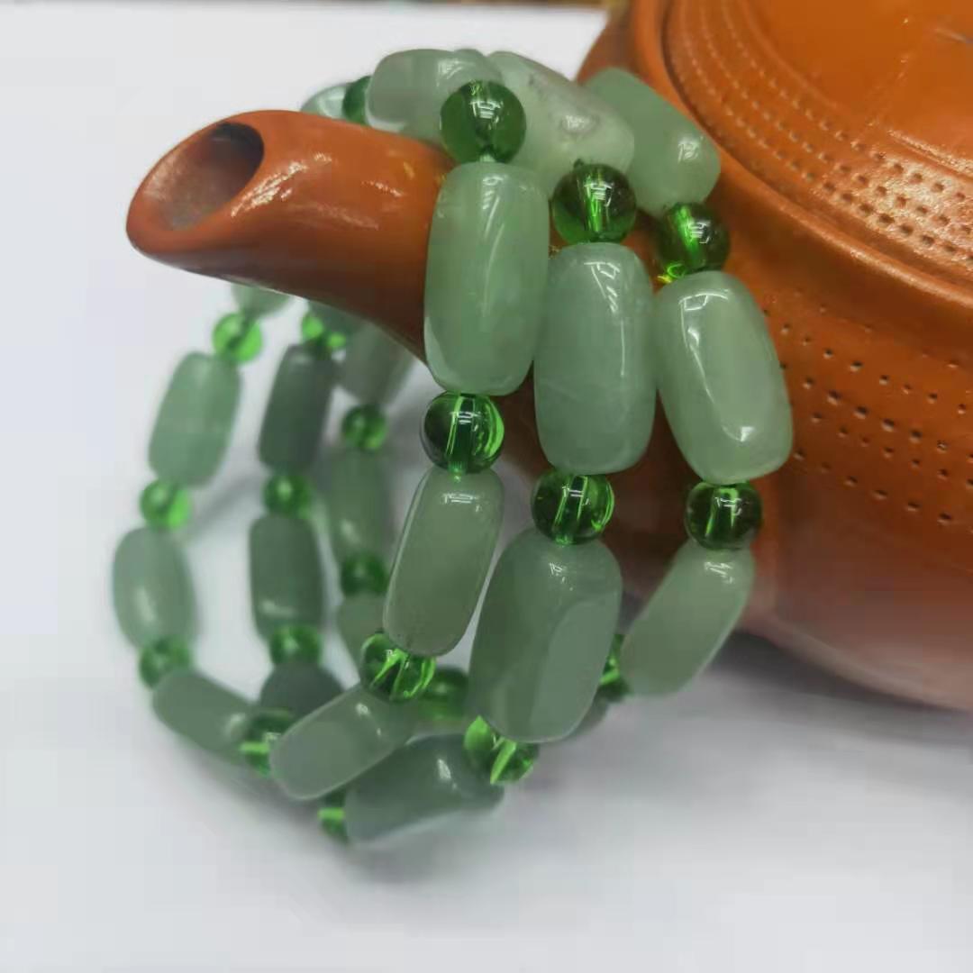 Factory wholesale of natural Dongling jade rectangular irregular combination bracelets, diy green Dongling bracelet jewelry and accessories pic 2