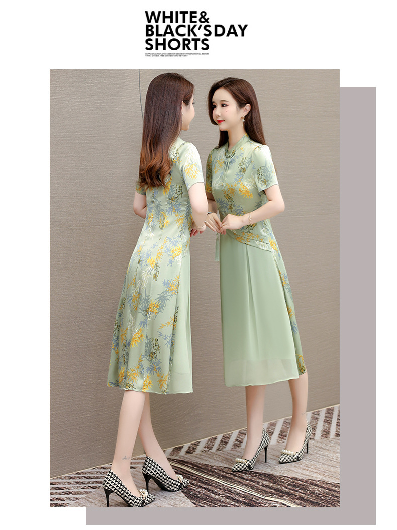 气质时尚印花连衣裙女夏季2024年新款修身洋气女装改良旗袍裙子潮详情12