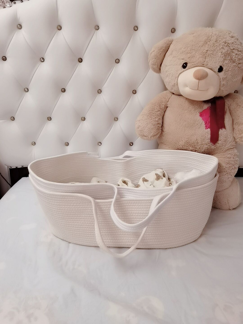 Portable pure cotton woven baby sleeping basket, portable baby crib for going out pic 87