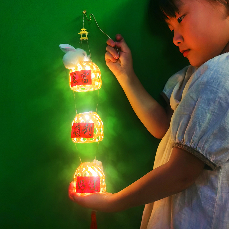 竹编兔子小灯笼中秋节儿童手提发光迷你灯笼DIY材料包手工制作灯详情19