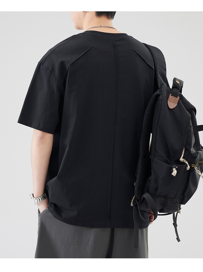 夏季体恤男女青年款百搭舒适休闲透气纯色短袖圆领宽松t恤套装详情12