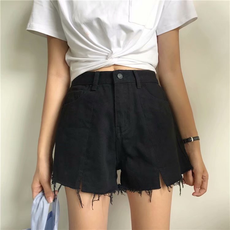 New Korean-style loose student high-waisted chic pants, hot pants with frayed edges and slit denim shorts for women pic 14
