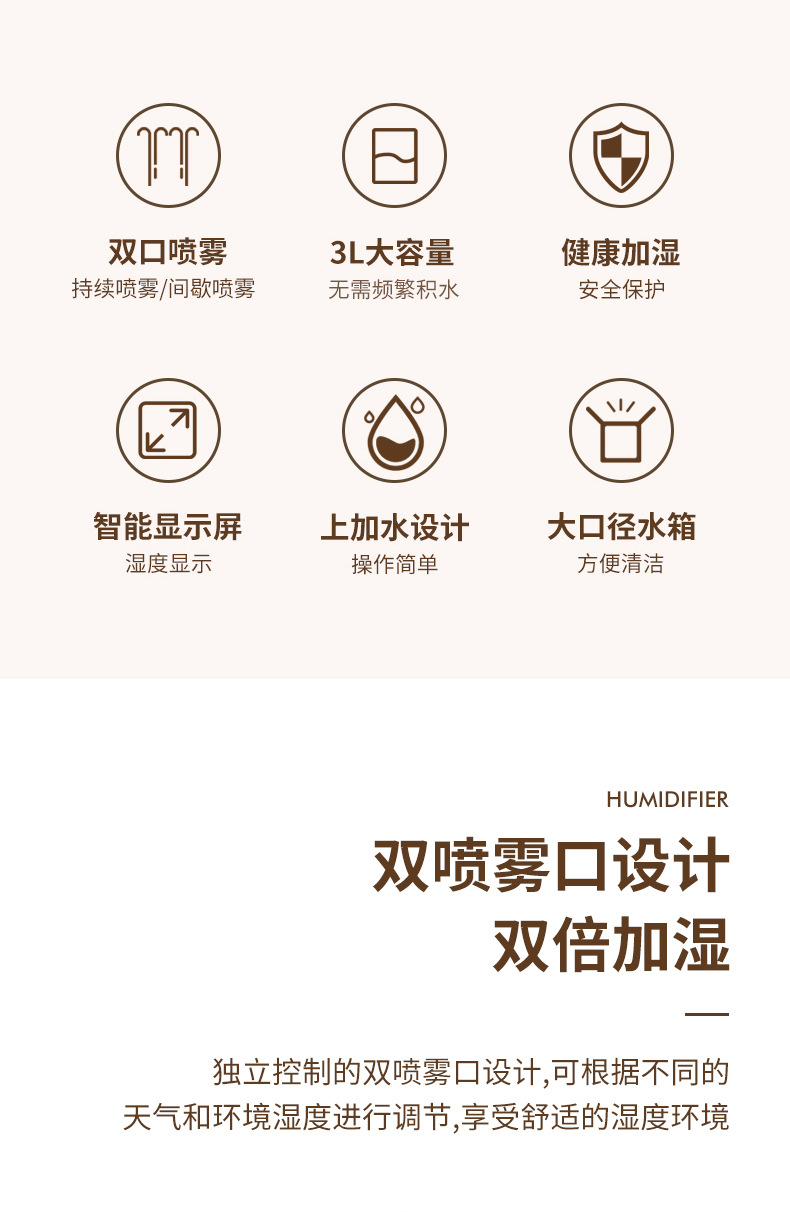 厂家热销HOLDMAY候美 双喷加湿器大容量详情2