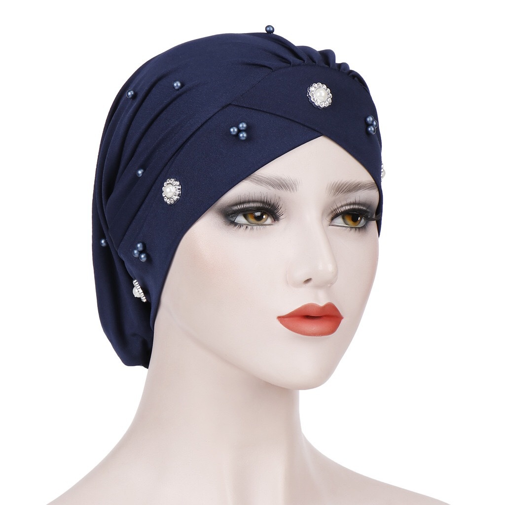 Aliexpress forehead cross-pleated small Daisy beaded headscarf cap, sleeping cap, chemotherapy cap, Muslim headscarf cap pic 6