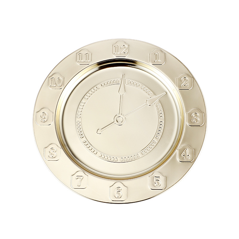 Factory direct sales of stainless steel creative time plates, household vegetable plates, round craft plates and electroplated fruit plates pic 6