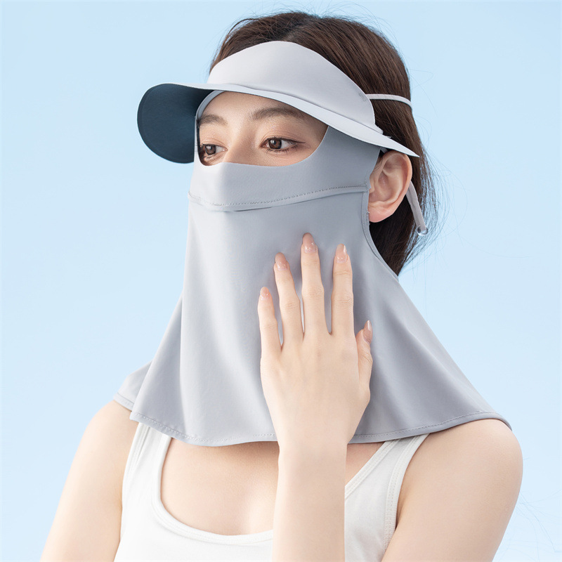 黑胶长款面罩全脸遮阳防晒口罩太阳帽子夏季骑行护颈冰丝面罩批发详情9