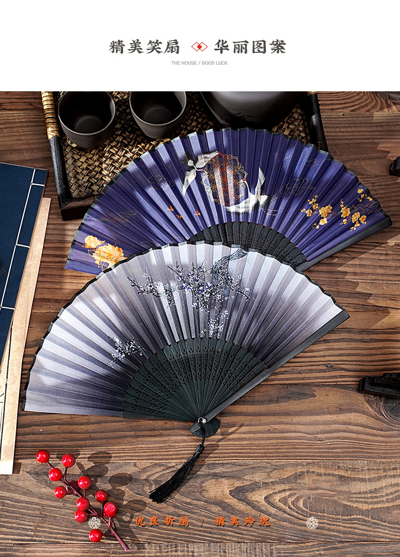 中国风夏日随身流苏扇子折扇古风古代汉服男式汉服儿童舞蹈小竹扇详情11