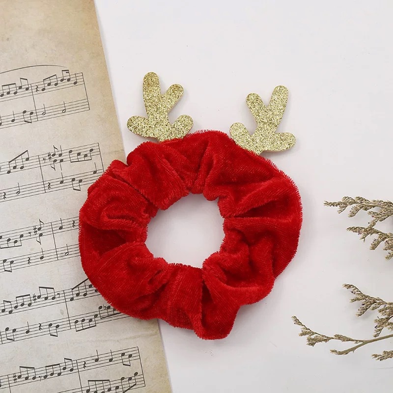 少女网红马尾可爱简约气质圣诞款鹿角头绳发绳扎头发皮筋大肠发圈详情4