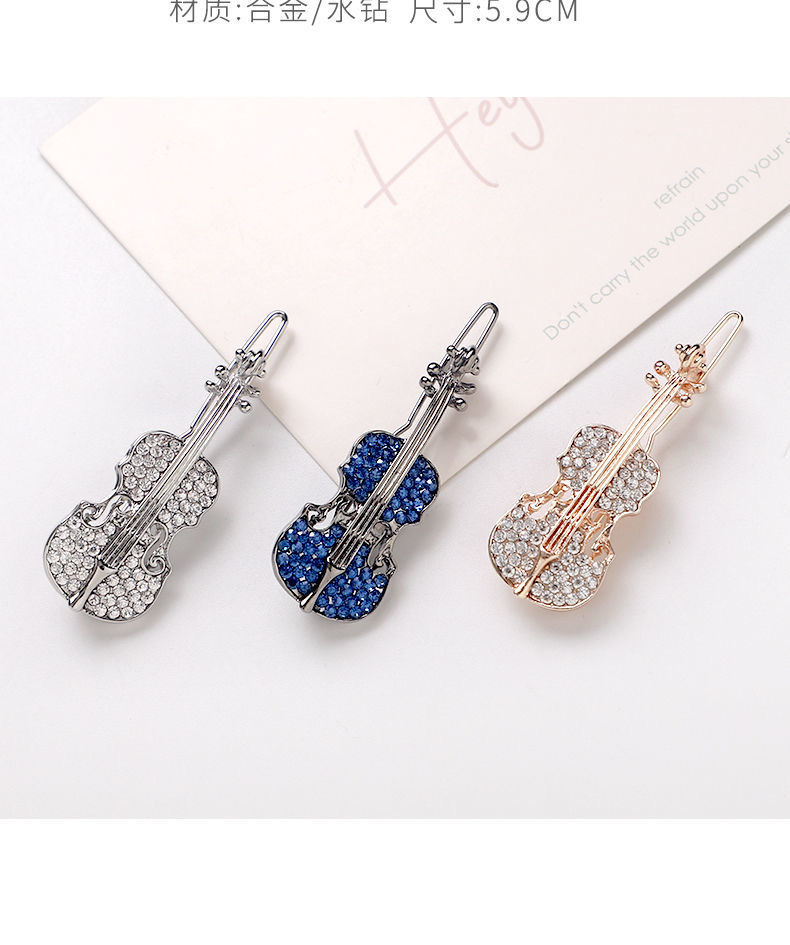 Korean fashionable water diamond metal violin hair clip, simple bangs hair clipper, girlish style one-piece clip side clip pic 4