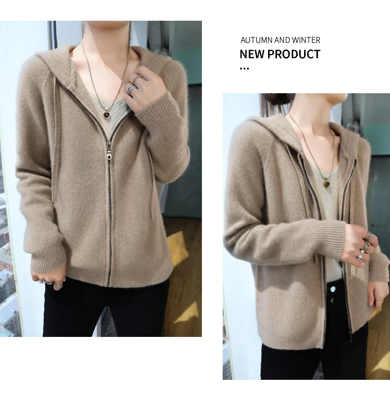 For the autumn and winter of 2024, a woolen hooded thick cardigan for women, a loose zipper knitted sweater, a youthful hoodie, can be paired with an outer jacket pic 31