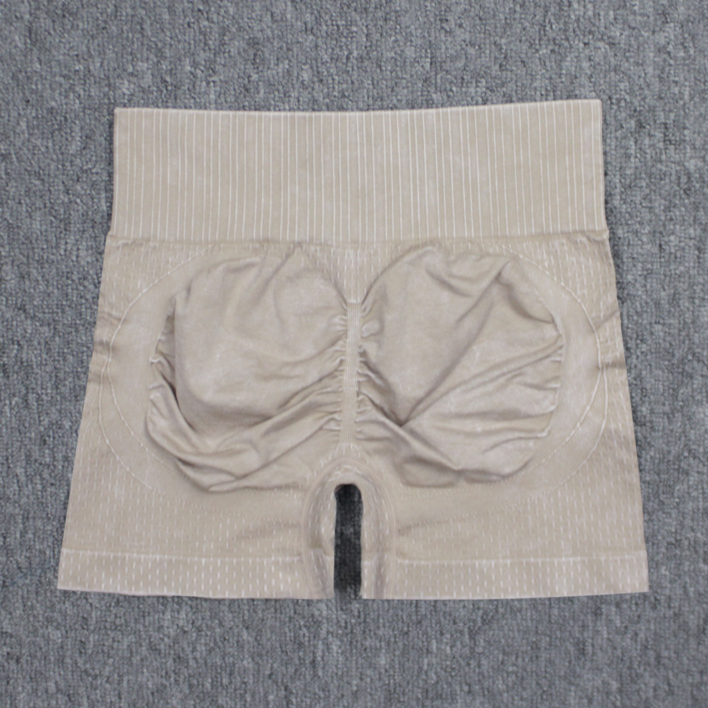 新款砂洗瑜伽裤运动健身短裤蜜桃臀yogo高腰紧身裤欧美三分裤详情3