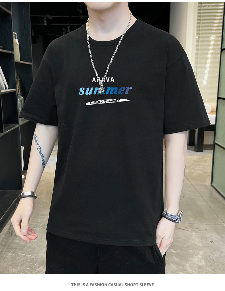 Short-sleeved T-shirt for men, 2022 Summer new Korean style trendy ins loose T-shirt, mid-sleeved cotton trendy brand, large size pic 17