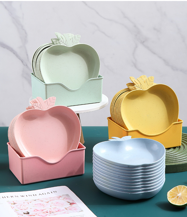 Wheat straw creative apple plates, household plastic fruit dessert, nut and vegetable plates, gift wholesale pic 18
