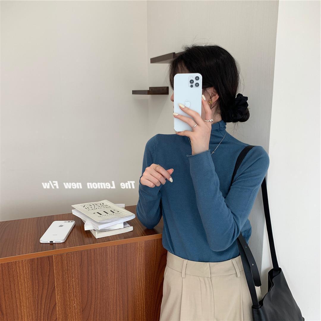 秋冬新款女装高领卷边打底衫糖果色修身保暖基础款仿羊绒衫毛衣女详情87