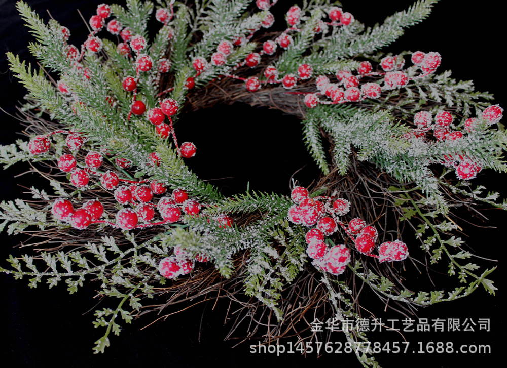Desheng Thanksgiving Decoration Cross-border e-commerce Amazon Red Fruit, Snow, Frost, snow Powder Flower Wreath Christmas decoration pic 15