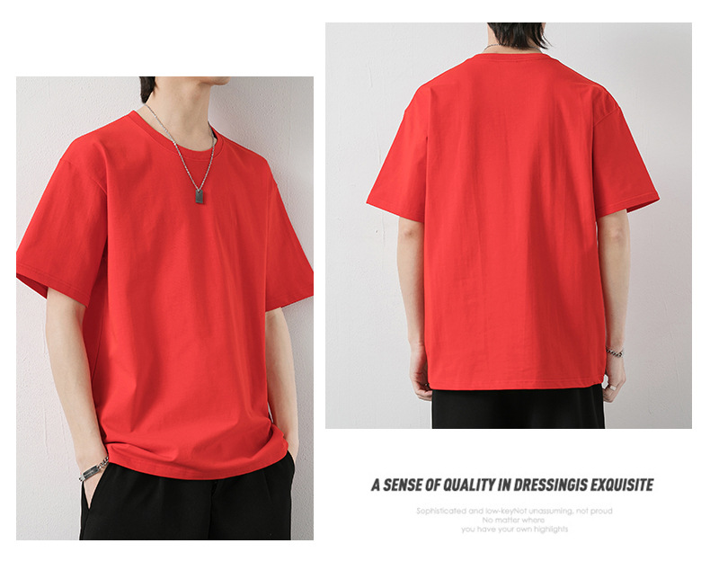 短袖t恤男潮牌夏季纯棉男士圆领半袖宽松打底衫男纯色基础款体恤详情22