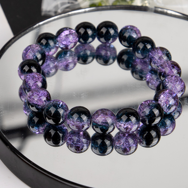 爆款玉碎爆花圆珠玻璃手链男女简约双色冰碎爆花闪透手串配饰批发详情27