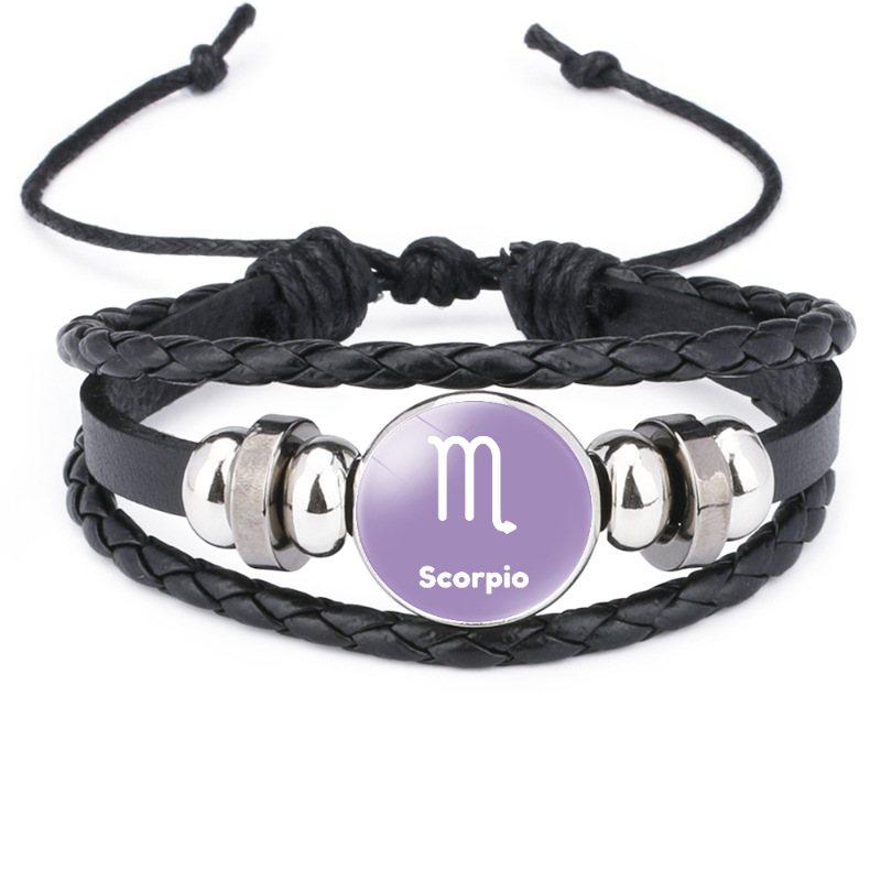 Wholesale of black leather multi-layer woven bracelet accessories with 12 zodiac time gemstones that are popular in Europe and America pic 21