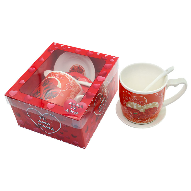 跨境专供母亲节小礼品外贸西语母亲节陶瓷马克杯家用大容量水杯带柄勺杯盘套装妇女节送妈妈的礼物支持多语做客logo厂家直销详情6