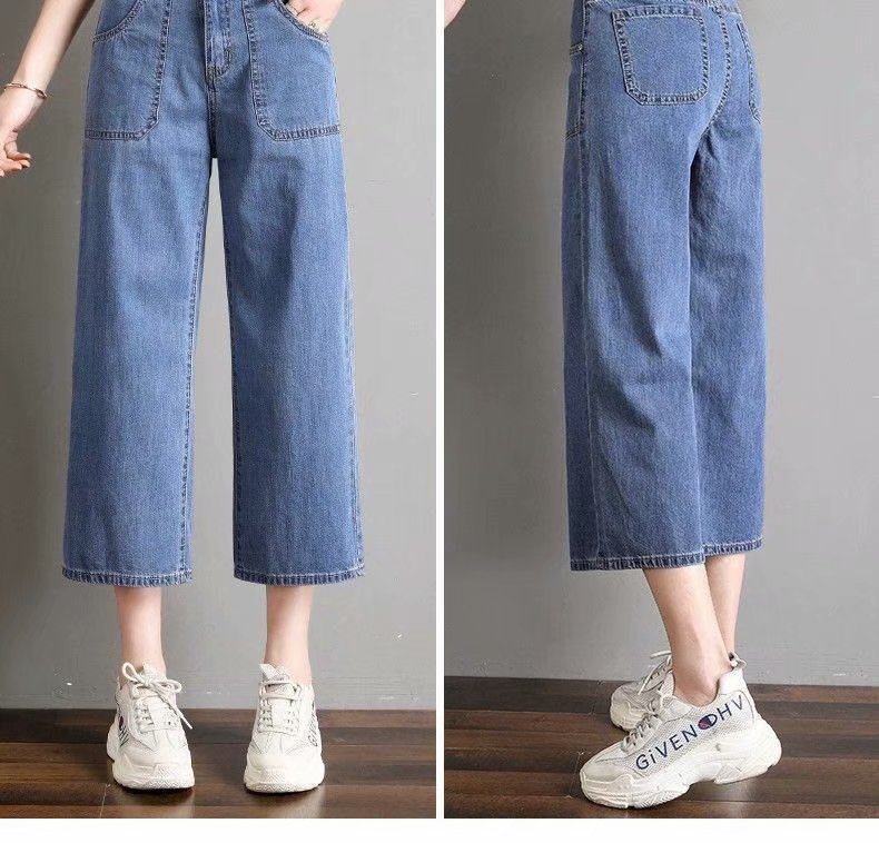 高腰牛仔阔腿八分裤女宽松显瘦显高春装2021新款复古直筒老爹裤子详情13