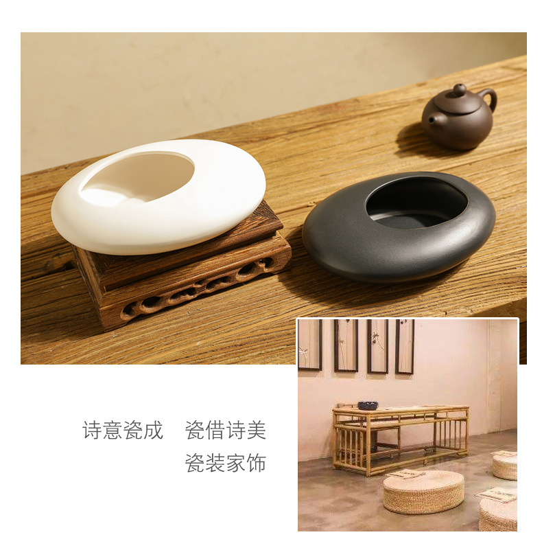 Chinese-style Zen-inspired creative ashtrays, flat-shaped oval vases, peach blossom art sets, tea room and living room soft decoration items, Ins-style home furnishings pic 3