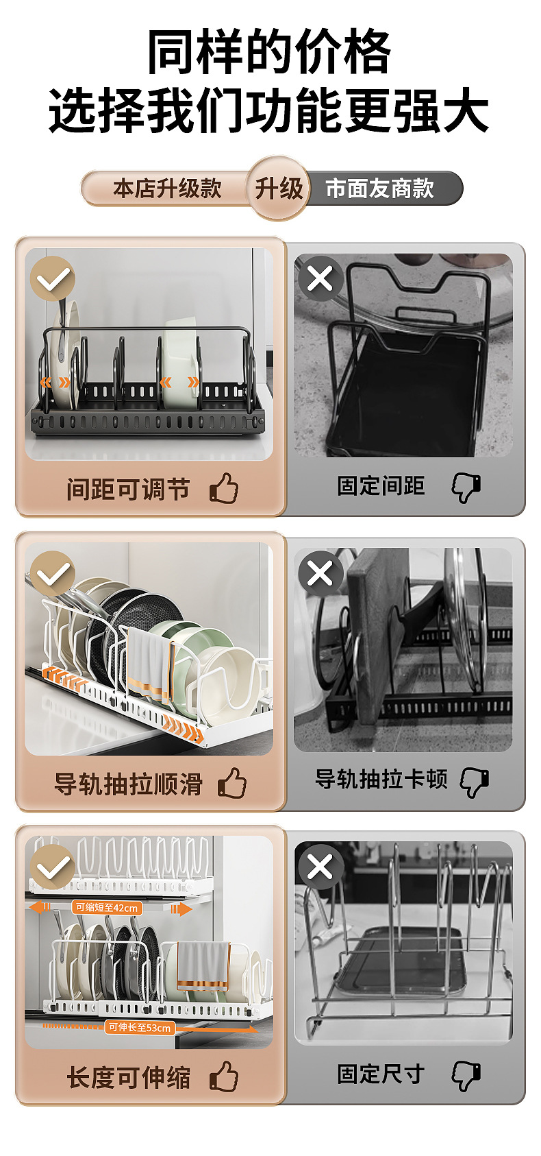 Wholesale of new cross-border pot storage rack, telescopic vertical kitchen storage rack, countertop, multi-layer storage pot lid and pot rack pic 3