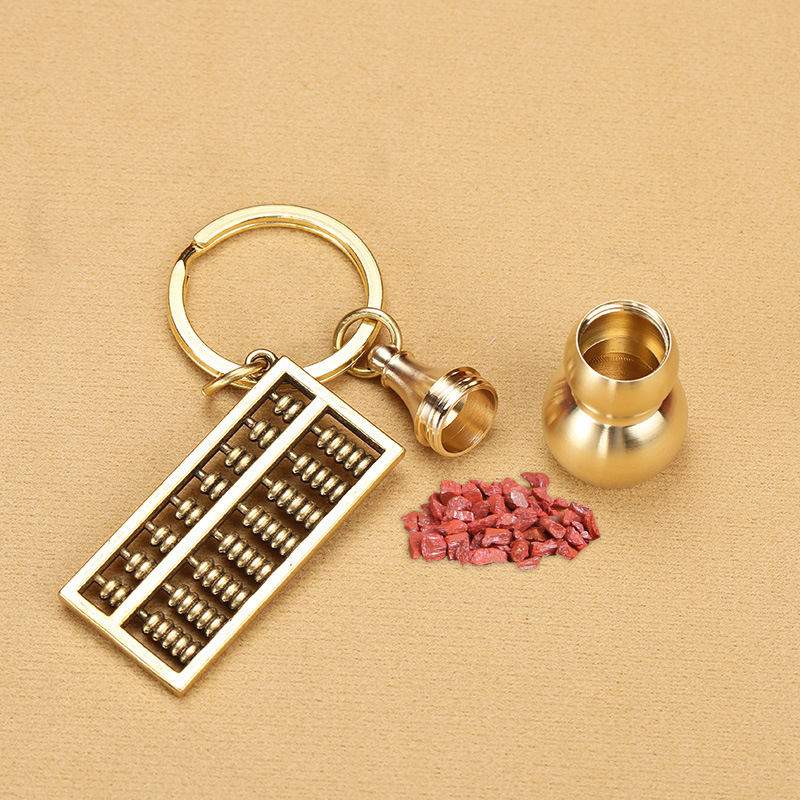 Wholesale of brass open-lid hollow copper gourd keychains, brass abacus keychains, small pendants pic 7