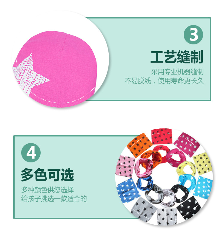 定制婴幼儿针织帽三件装 男女宝宝印花帽子围巾 无檐儿童围脖帽子详情7