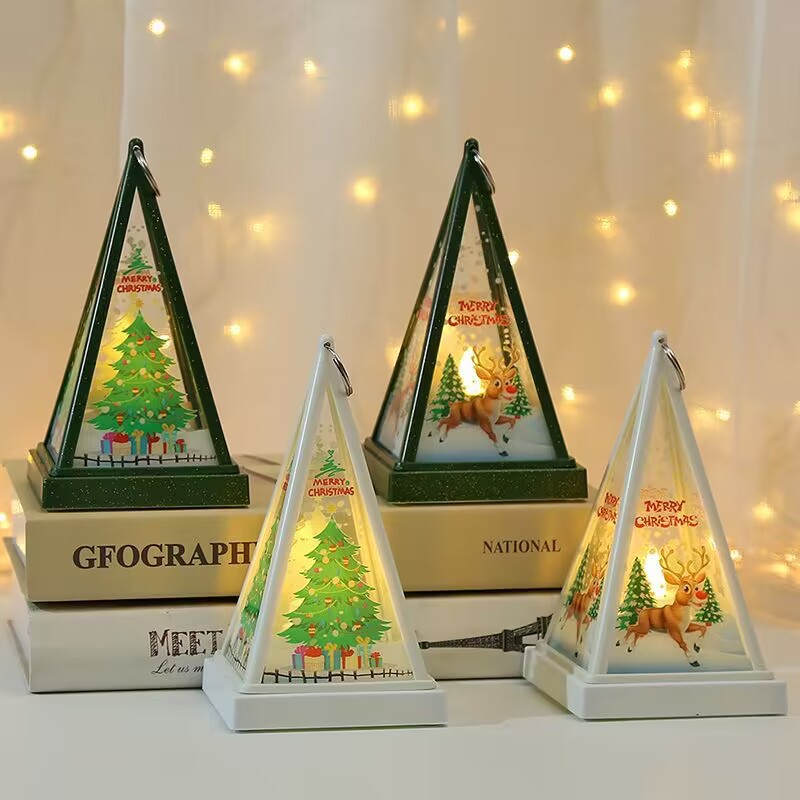 New Christmas decorations: Hand-held triangular wind lamps, night lights, pendants, LED electronic candles, candlestick lights pic 2