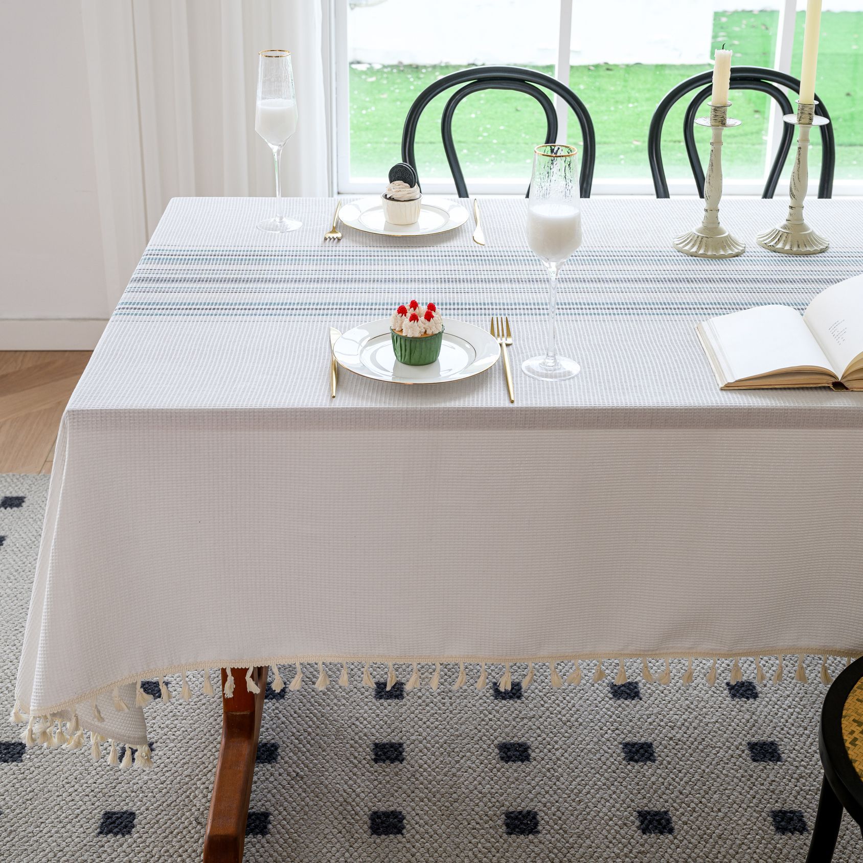 Wholesale of American-style country solid-color household rectangular table fabric, soft and breathable waffle striped coffee table cover fabric pic 31