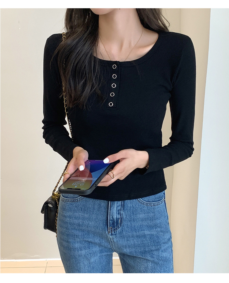 实拍设计感短款打底衫2022秋冬新款韩版螺纹棉长袖T恤女修身上衣详情12
