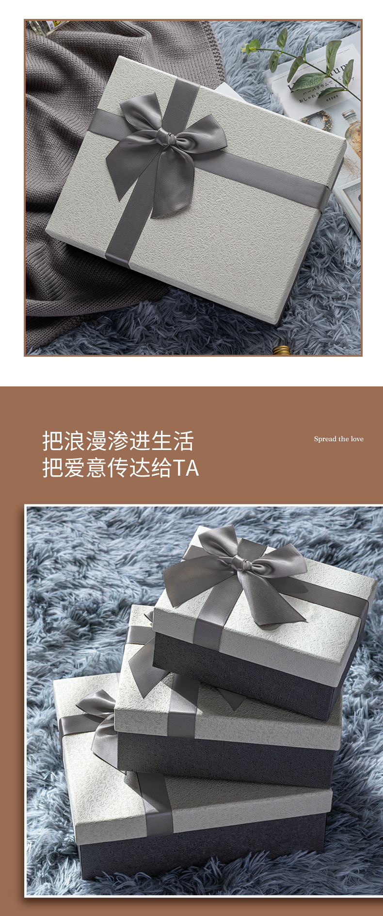 现货天地盖礼品盒韩版蝴蝶结礼物盒长方形精美创意包装盒伴手礼盒详情7