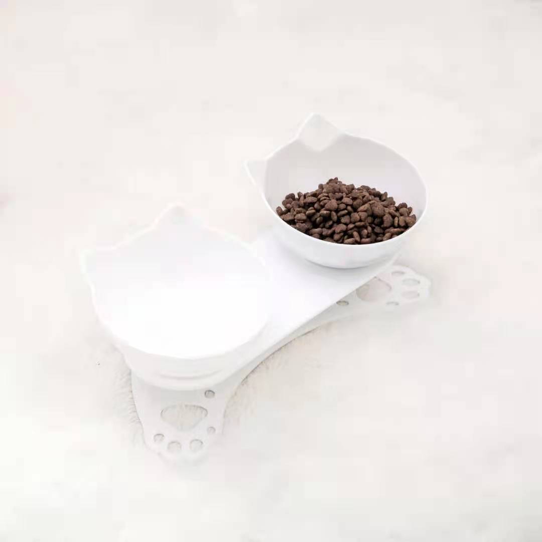 Pet bowl, cat neck guard, transparent tilted cat face, double bowl, dual-purpose, splash-proof dog food set in stock pic 13
