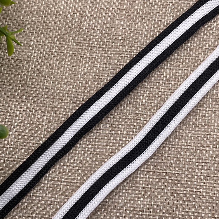 Polyester black and white knitted intercolor ribbon, single-sided knitted striped intercolor and two-color home textile edge wrap ribbon, lace satin ribbon pic 9