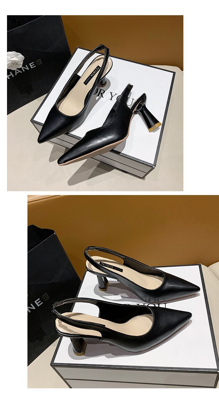 2023春夏季新款尖头高跟鞋女细跟包头凉鞋后空浅口单鞋女详情77