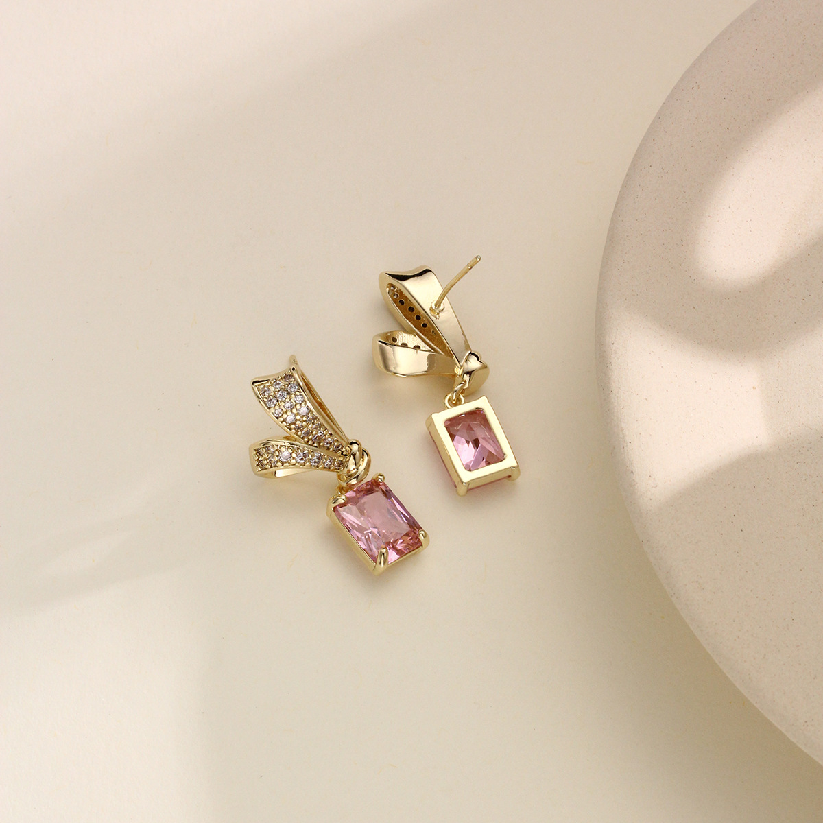 水晶耳坠蝴蝶结精致耳饰纯度镀金微镶锆石小众设计厂家批发S925针详情9