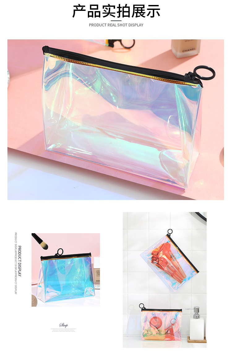 In-stock transparent matte PVC bags, colorful laser three-dimensional plastic zipper bags, cosmetic zipper packaging bags pic 10