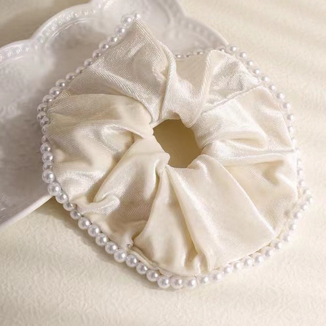 复古黑色丝绒珍珠大肠圈女高级后脑勺法式优雅扎头绳气质小众发饰详情4