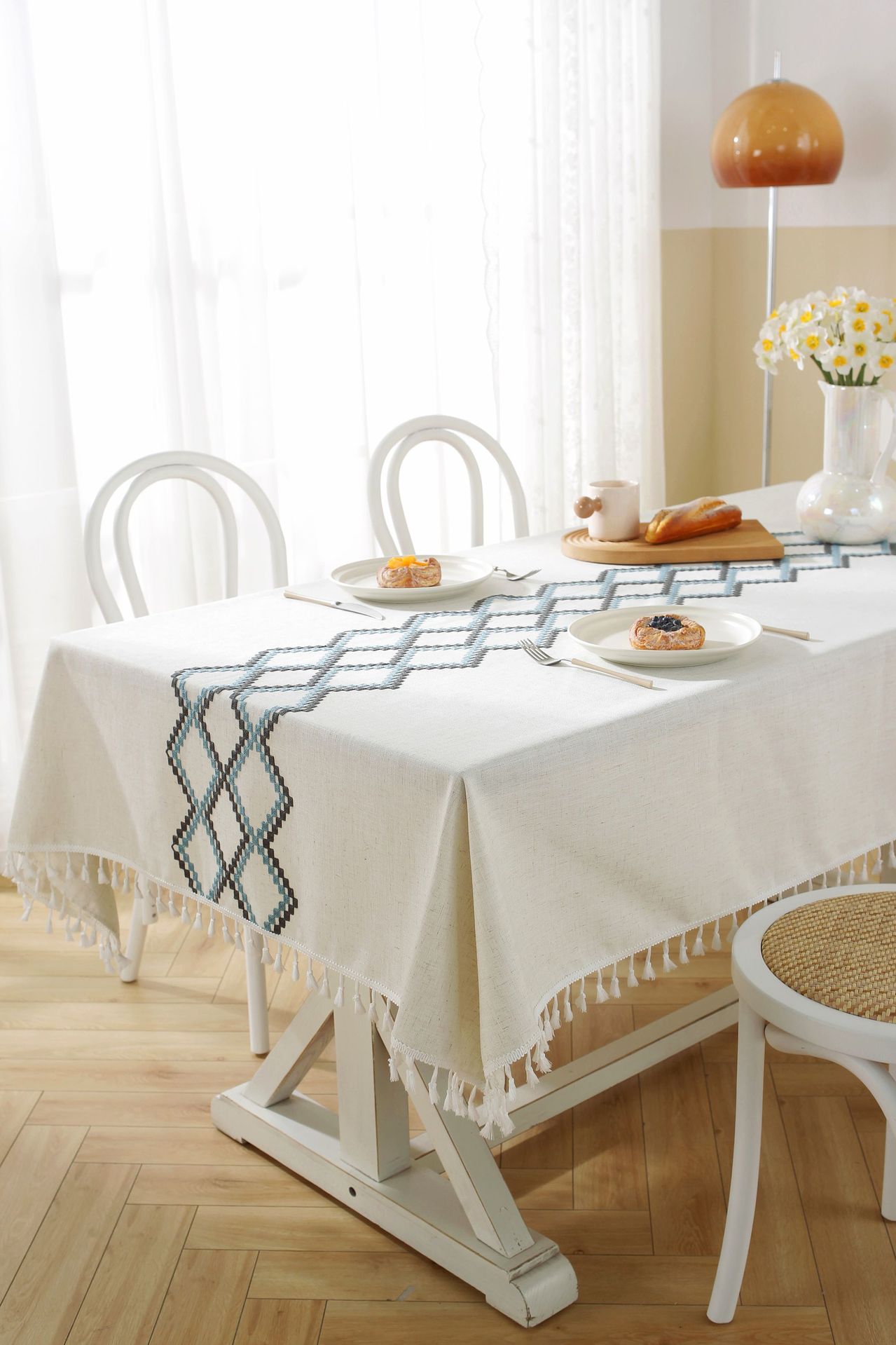 New linen embroidered cross tablecloth, solid color tablecloth, coffee table pad, cotton and linen decorative table, ins style bestseller, rectangular pic 17
