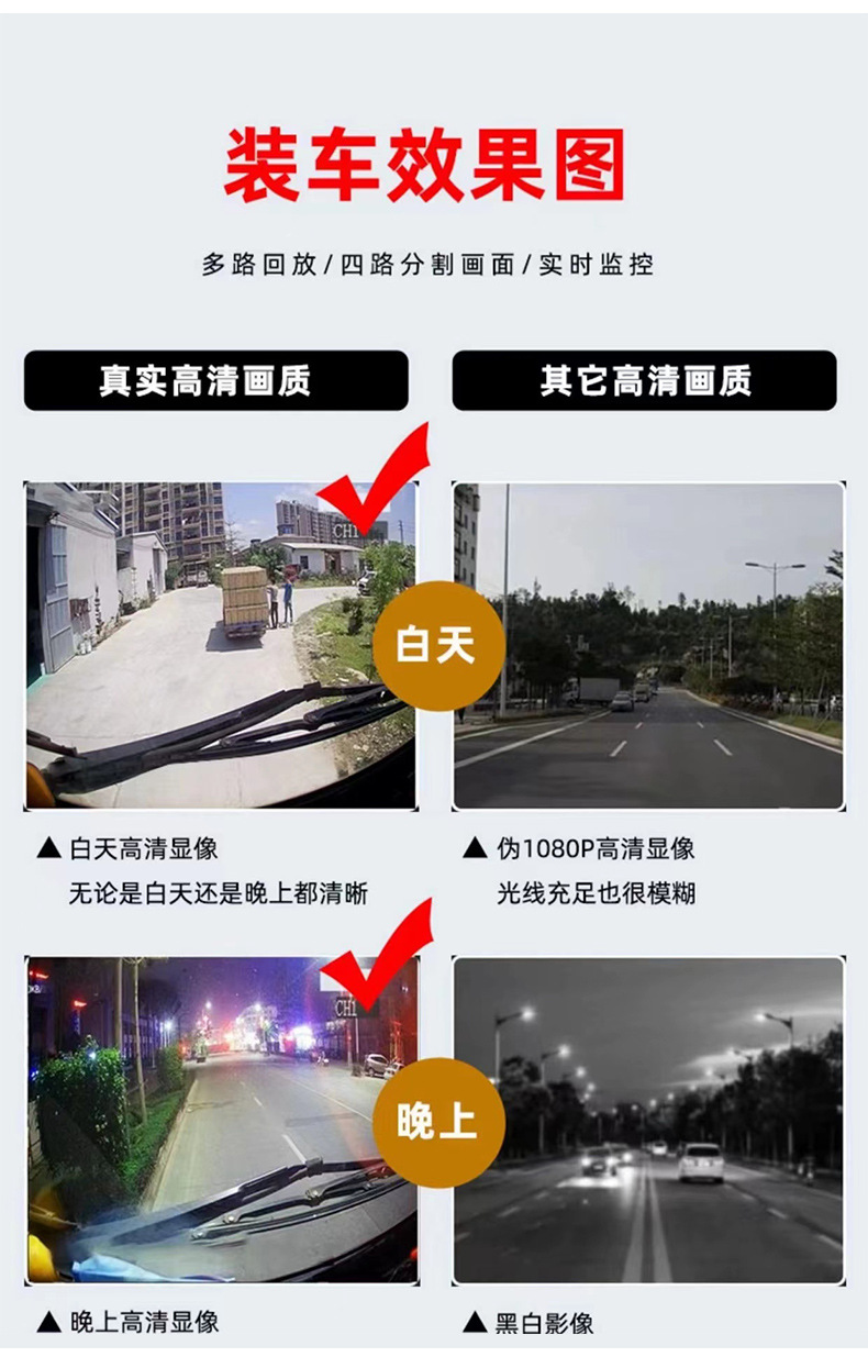 大货车监控四路车载行车记录仪倒车影像一体机四方位高清夜视新款详情10