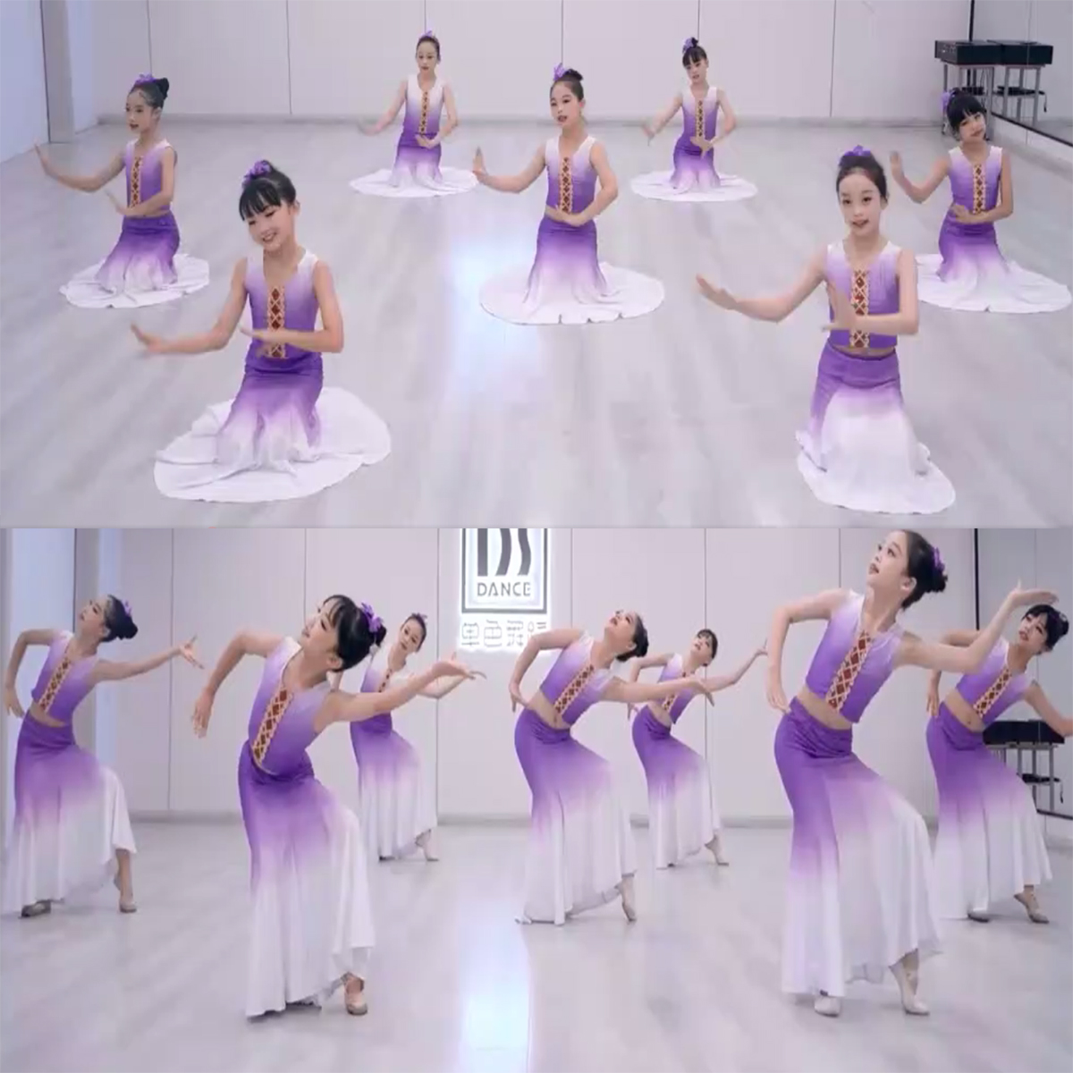 儿童傣族花儿舞蹈演出服装孔雀舞表演服艺考渐变修身鱼尾裙女童详情58