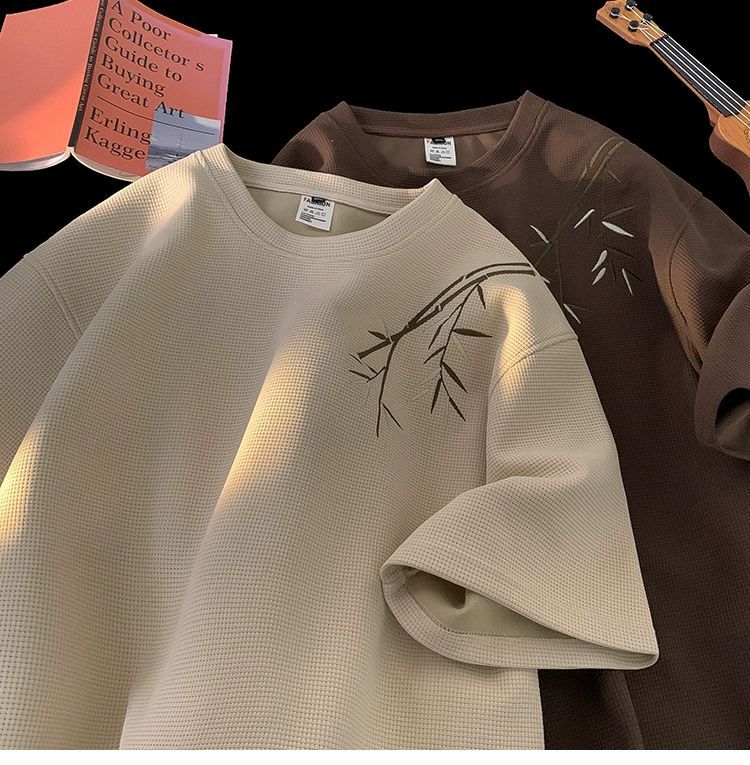 国潮华夫格新中式短袖t恤男士夏季国风高街潮牌复古体恤宽松休闲上衣 pic 14