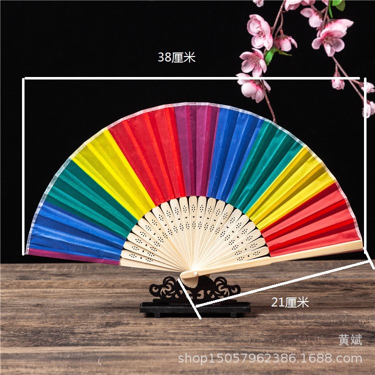 6寸彩虹扇婚礼布扇竹骨丝绸布面扇小绢扇婚礼道具扇详情1