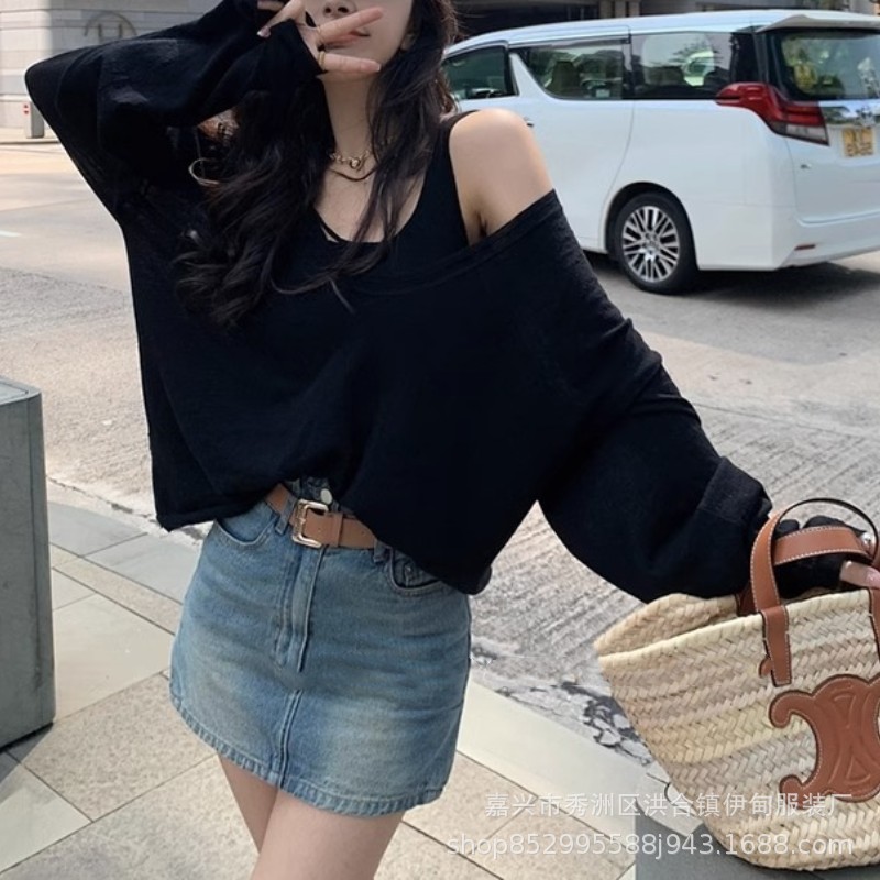 A two-piece set of woolen sun protection long-sleeved knitted top and vest for women in Spring/Summer 2024, featuring a thin, loose and casual cardigan T-shirt pic 22
