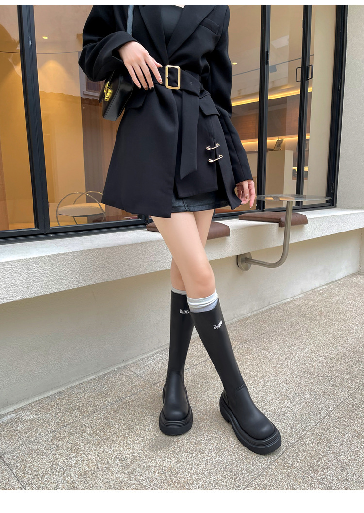 巴黎同款~真皮马丁靴女英伦风2023秋冬季黑色厚底粗跟炸街短靴子详情7