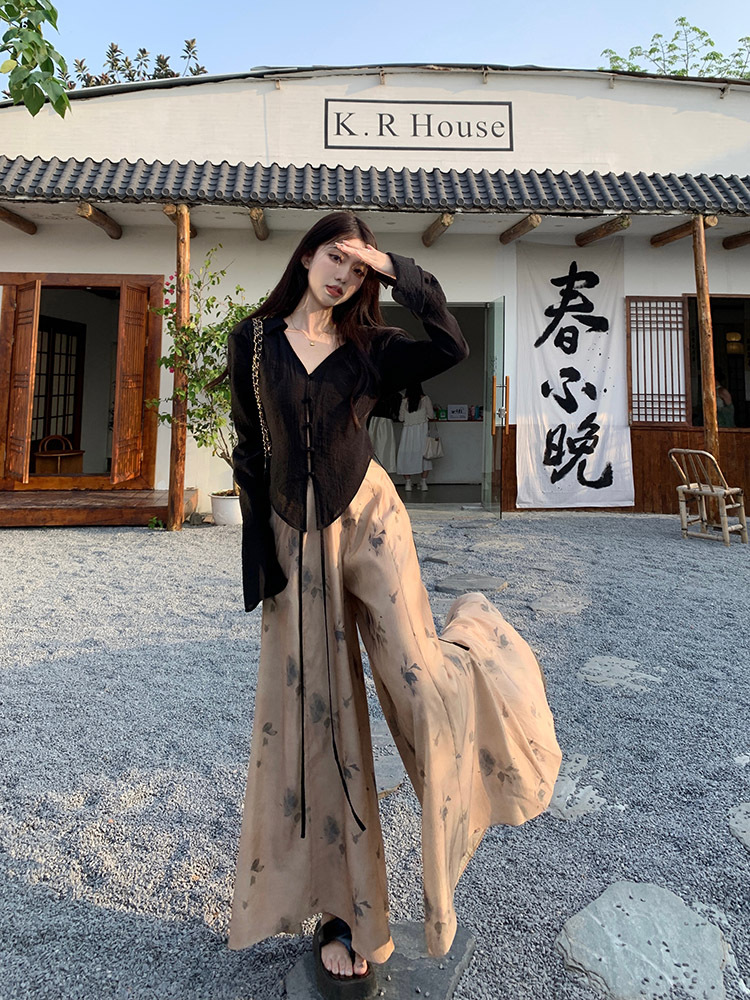 A new Chinese-style long-sleeved shirt set for women in spring and autumn, with a cool and Zen-like atmosphere. A two-piece skirt and trousers set pic 39