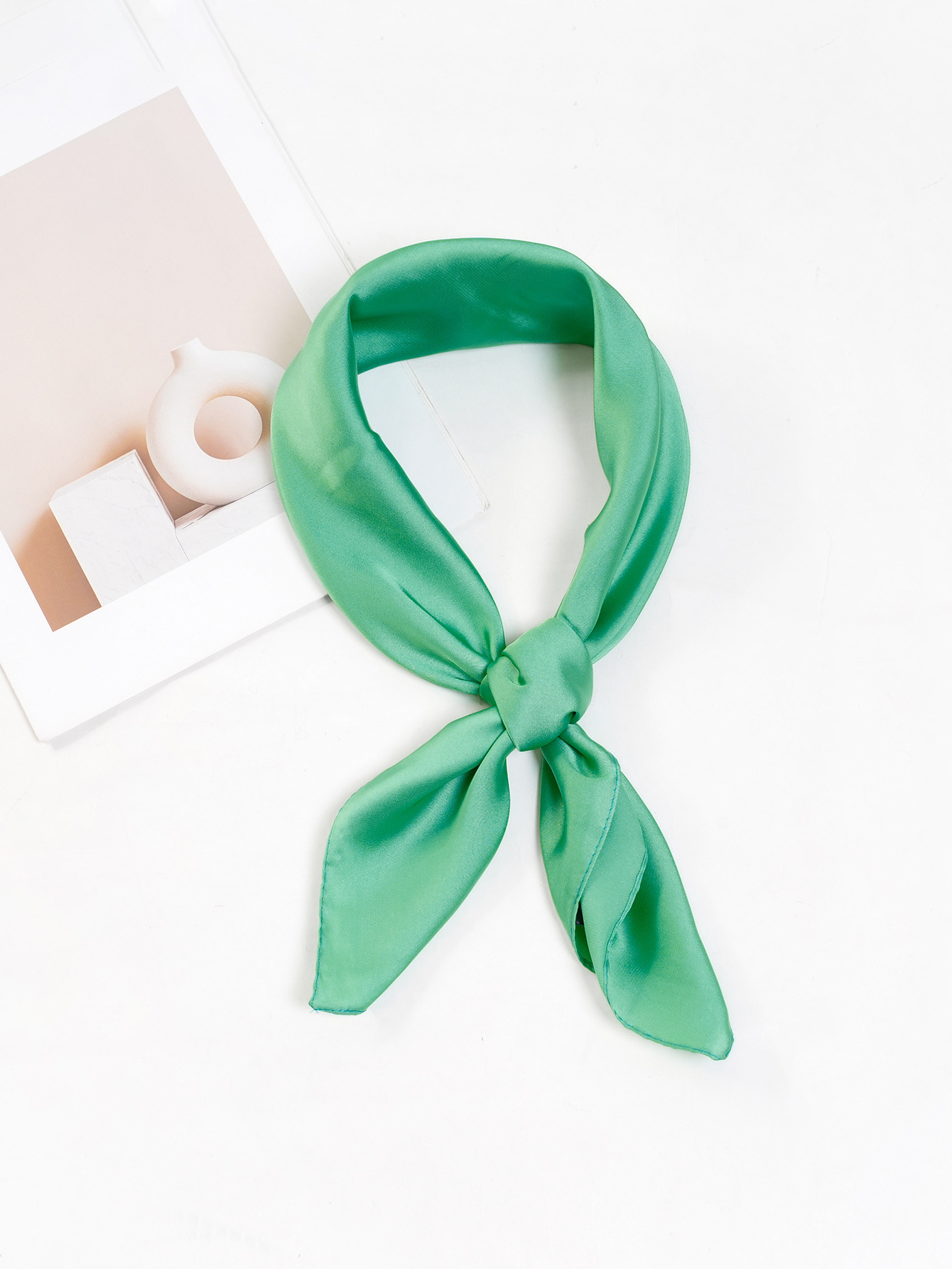 Cross-border exclusive new high-end nude-colored faux silk small square scarf, a versatile professional neckerchief for women in solid colors pic 12