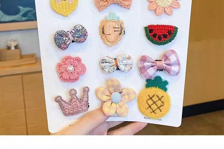 可爱婴幼儿布艺汗毛夹发饰女童不伤发几何型图案bb夹儿童发卡批货详情39